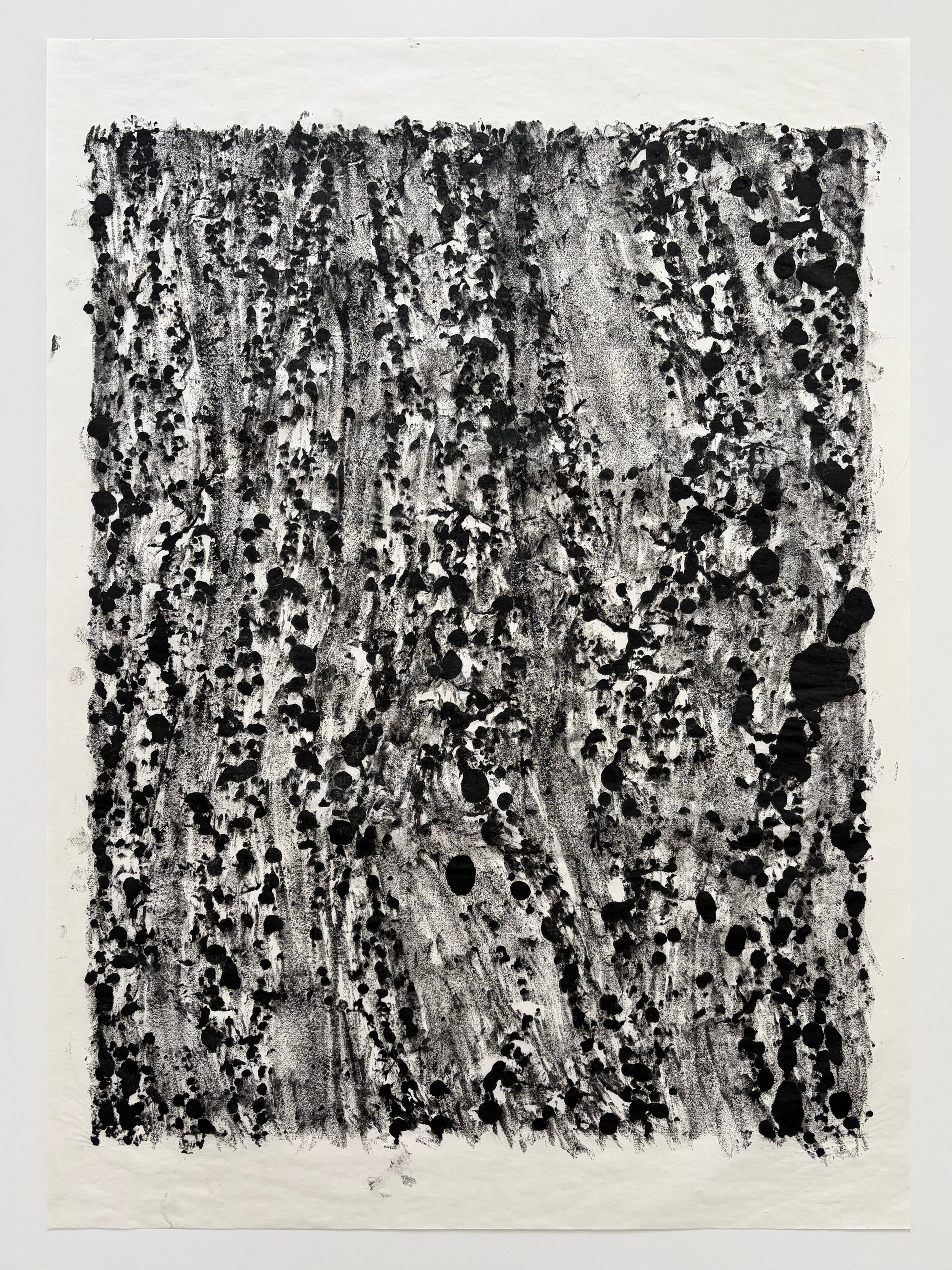 Being Here (Oak circumference in cyanometer #10), black gestural marks on white paper, 2025
