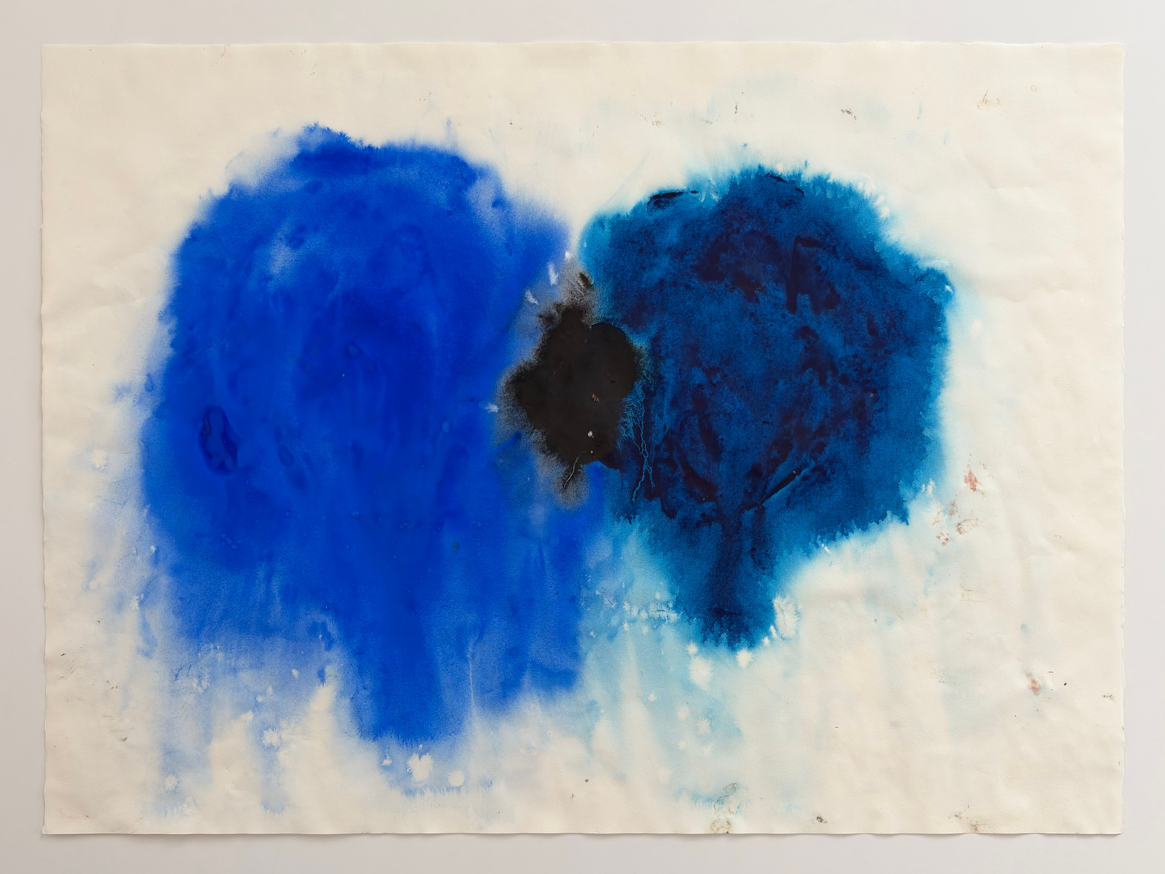 Big Hug, Big Kiss (Big lake), two blue watercolour forms meeting at centre on cream paper, 2025