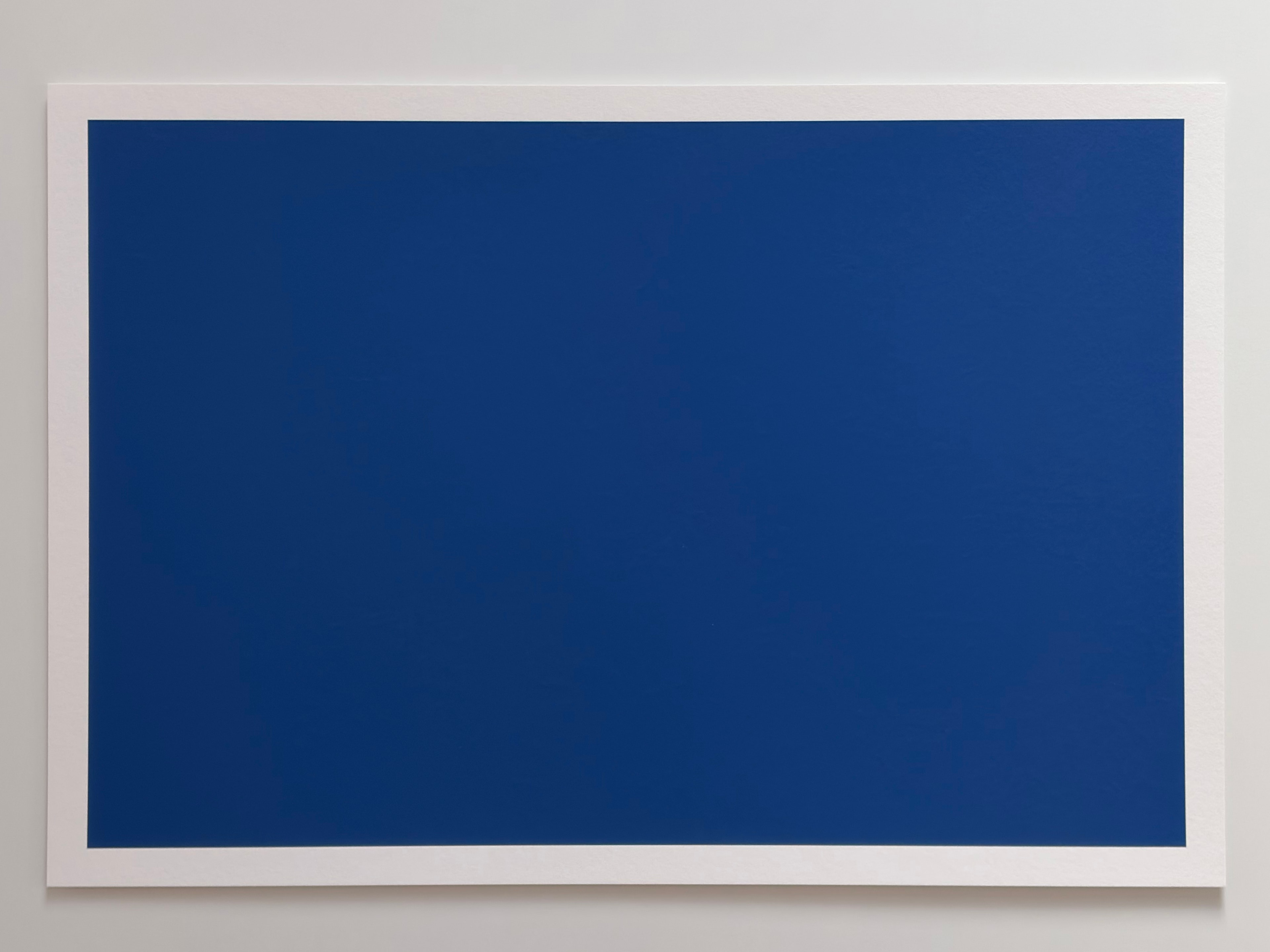 Blue Sky Directly Overhead (6 pm), deep cobalt blue field on white paper, 2024