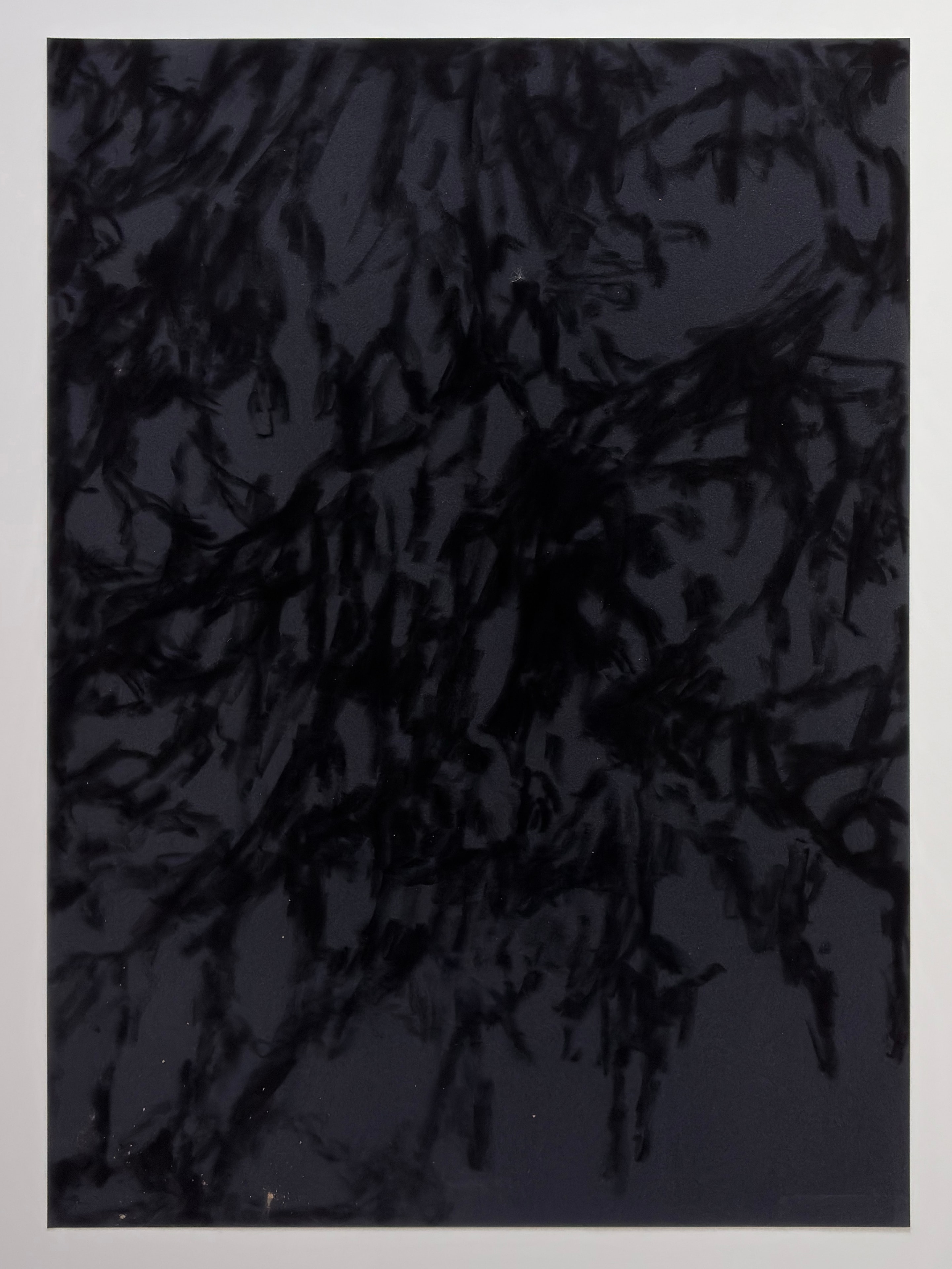 Moonlight Overhead (Breathmarks at midnight #1), dark gestural marks on deep grey-black paper, 2024