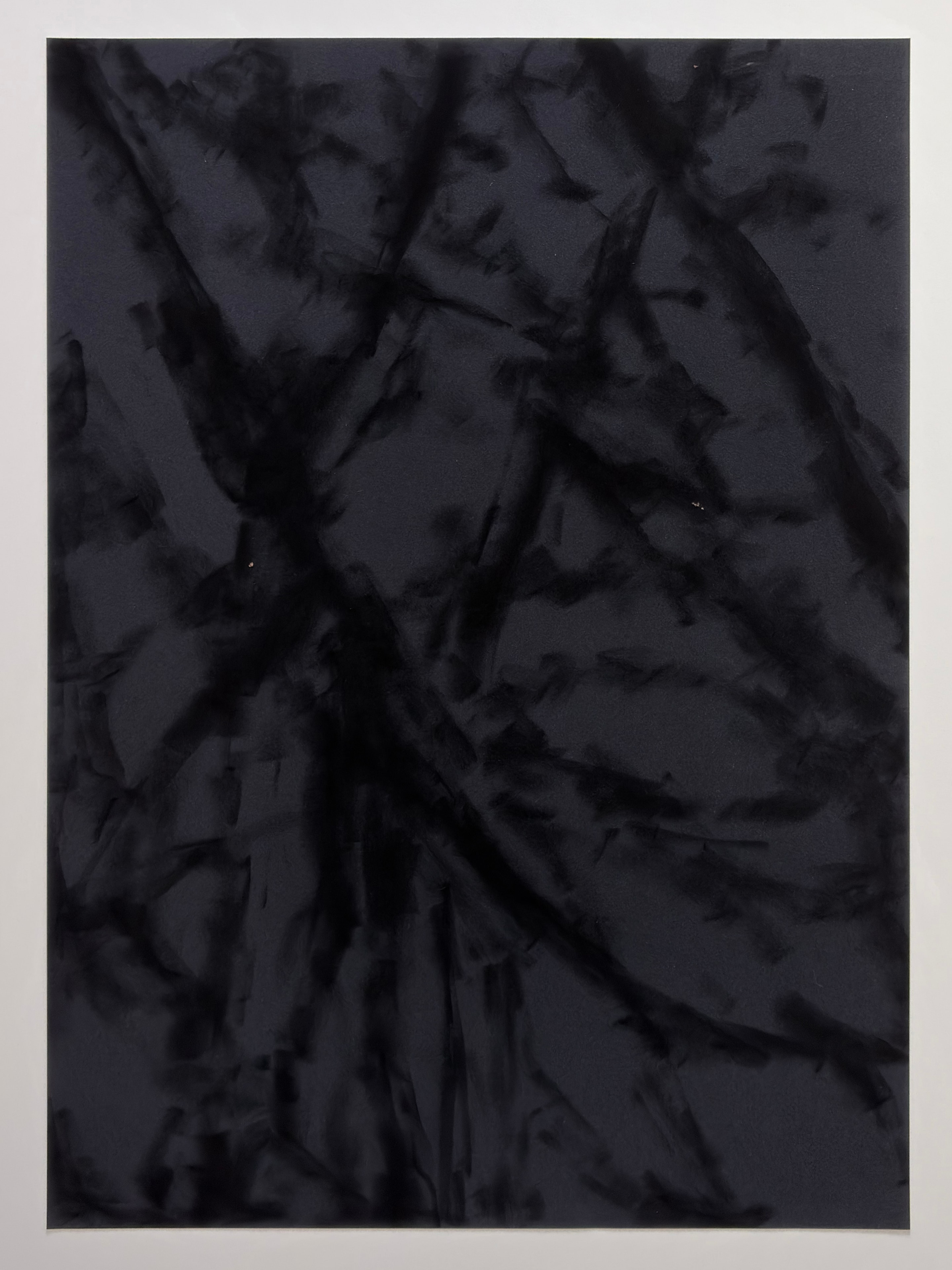 Moonlight Overhead (Breathmarks at midnight #2), dark gestural marks on deep grey paper, 2024